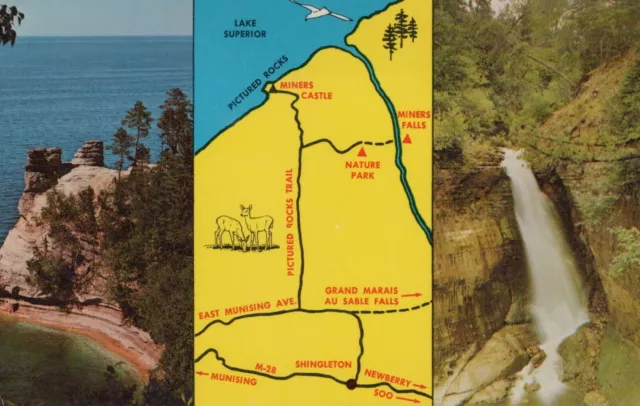 Miners Castle Miners Falls And Nature Park Munising MI Vintage Chrome Post Card