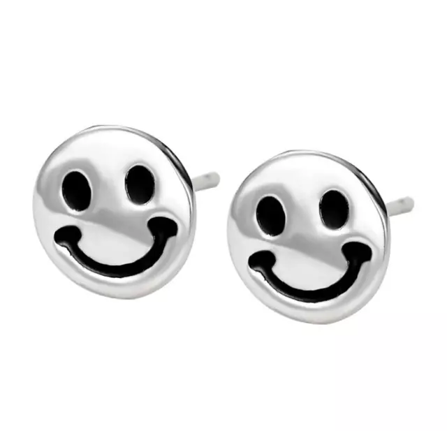 925 Sterling Silver Smiley Happy Face Emoji Happiness 8mm Stud Earrings Box L23