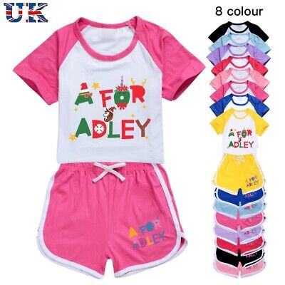 Girls A for adley Print Casual T-shirt Shorts Suits Summer Tracksuit Sets 2-14Y