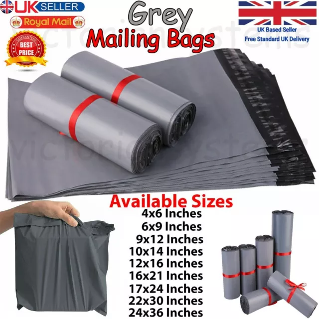 Mailing Postage Grey Bags Mixed Sizes Large Strong Poly Self Seal Plastic Postal