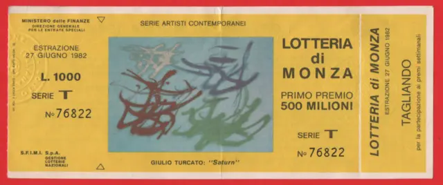 Biglietto Lotteria Di Monza Corsa Automobilistica Anno 1982 Con Tagliando