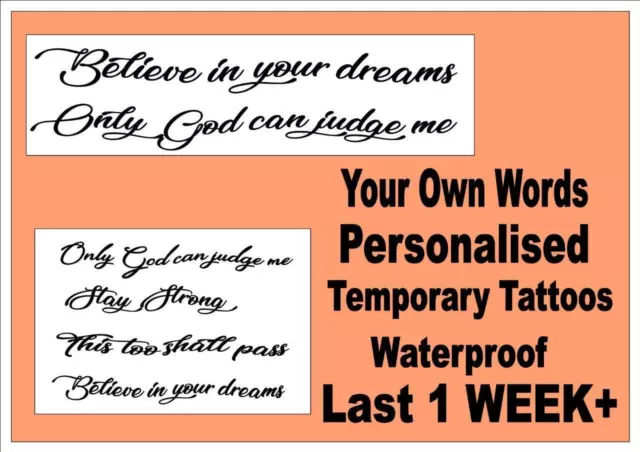 FANCY SCRIPT ur own words PERSONALISED Temporary Tattoos WATERPROOF last 1WEEK+