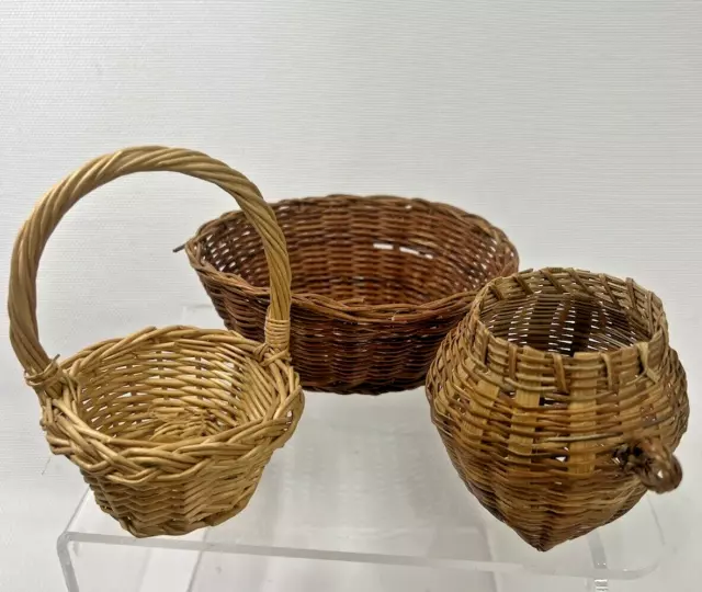 Mini Wicker Basket lot of 3 Doll sized Easter Basket decor 18 Inch doll size