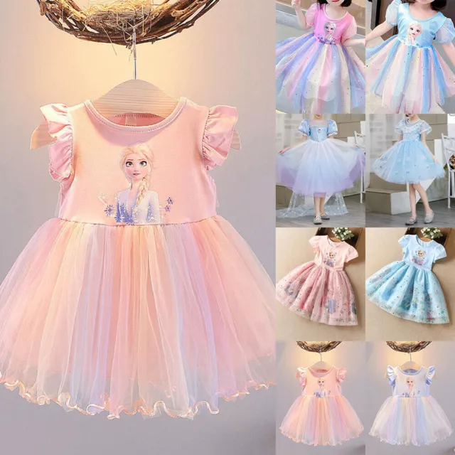 Kids Baby Girls Elsa Tutu Dress Frozen Cosplay Birthday Gift Party Costume Gown