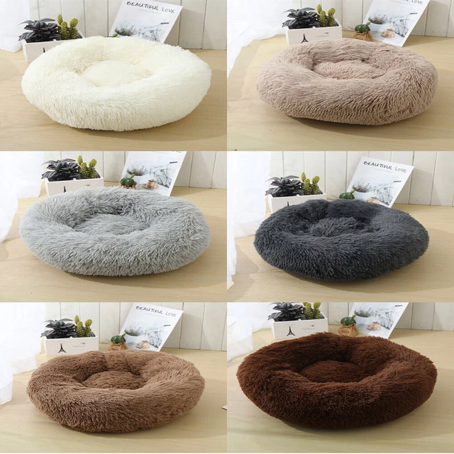 23" Round Plush Pet Bed Fluffy Donut Calming Soft Plush Pet Dog Bed Washable