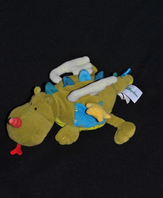 Peluche Doudou Walter Dragon LILLIPUTIENS Activité Miroir Vert Ailes TTBE