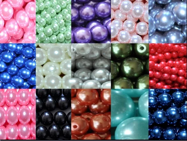 6mm 100pcs, 8mm 50pcs, 10mm 25pcs round glass pearl loose beads jewel making