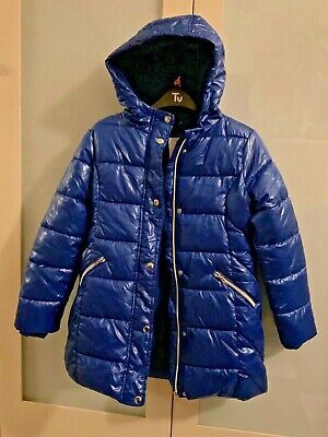 Bnwt Trendy Blue Girls Hooded Padded Winter Coat Jacket Cosy Lined Age 9-10