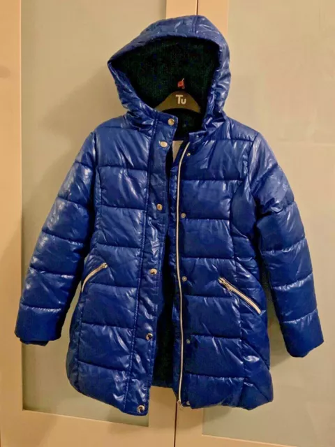 Giacca Cappotto Invernale Imbottita Con Cappuccio Blu Ragazza Nuova Con Etichette Foderata Età 9-10 Giri £30