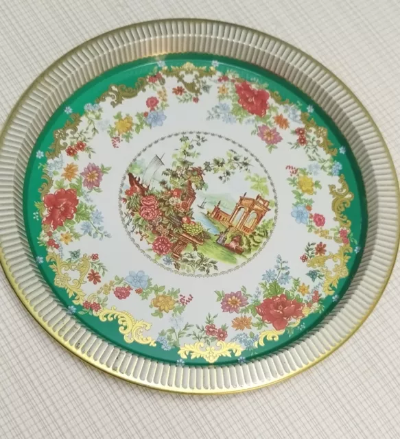 Vintage Daher Decorated Ware, Floral Decorated Tin Bowl, Tin Serving Tray.