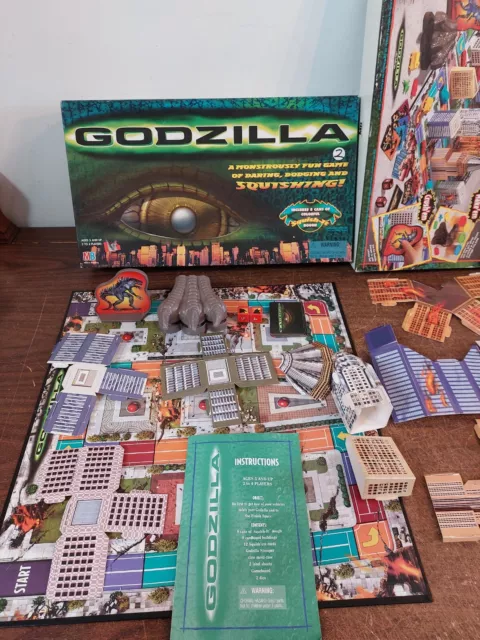 Vintage Godzilla Board Game Milton Bradley 1998 3D Game Play Doh Compatible