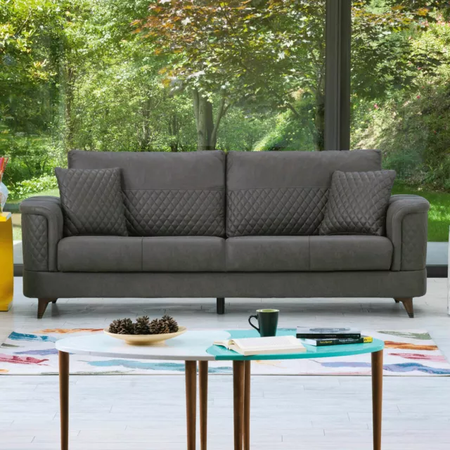 Sofa 3-Sitzer mit Bettfunktion Mikado Couch Polstermöbel in grau-braun 248x90cm