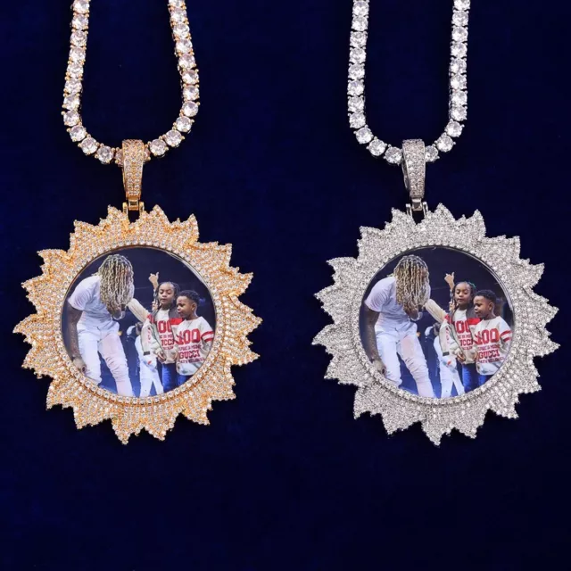 24k 925 Plated Shinning Star Custom Photo Picture Pendant Hip Hop Chain Necklace