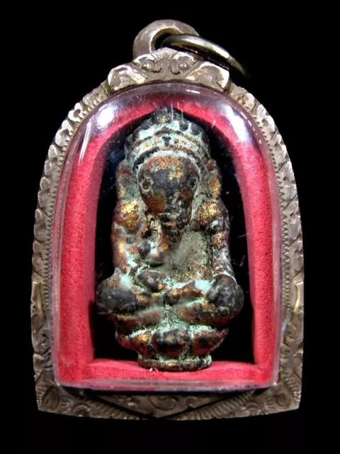 Antique Buddha Ganesha Figure Lopburi Period 15th C Thai Amulet