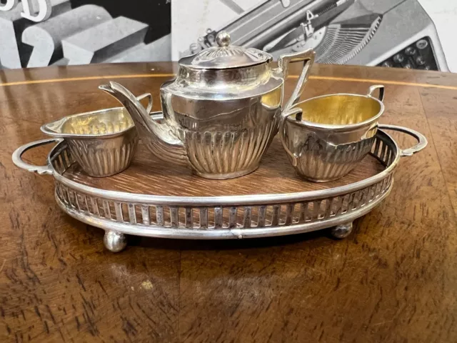 Victorian Antique Sterling Silver CS*FS Dollhouse Miniature Tea Set Teapot Tray