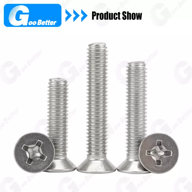 #10-32 Countersunk Flat Head Machine Screws Bolt Phillips 304 Stainless Steel 3