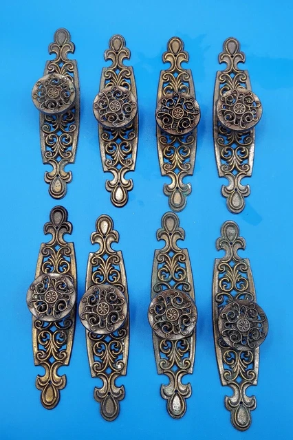 8 Vintage lattice ornate Cabinet Drawer Pull Door knob antique bronze gold