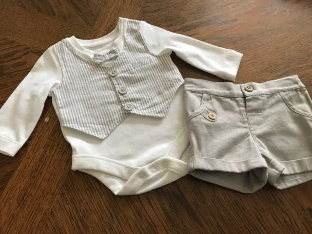 Abito pantaloncino 2 pezzi grigio finto e fiocco per bambini - neonato - nuovo