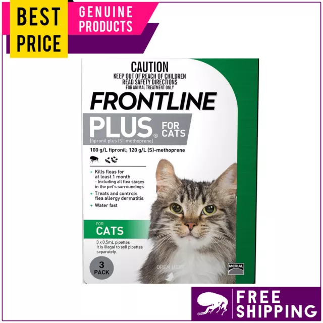 Frontline Plus For Cats 3 Pipettes Flea Control Monthly Free Shipping