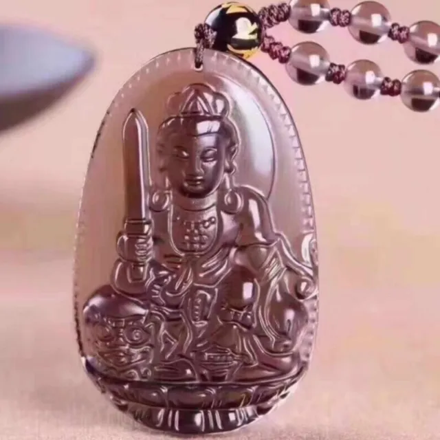 Lucky Fashion Natural Obsidian Consecrated Buddha Neckalce Pendant Practice Gift