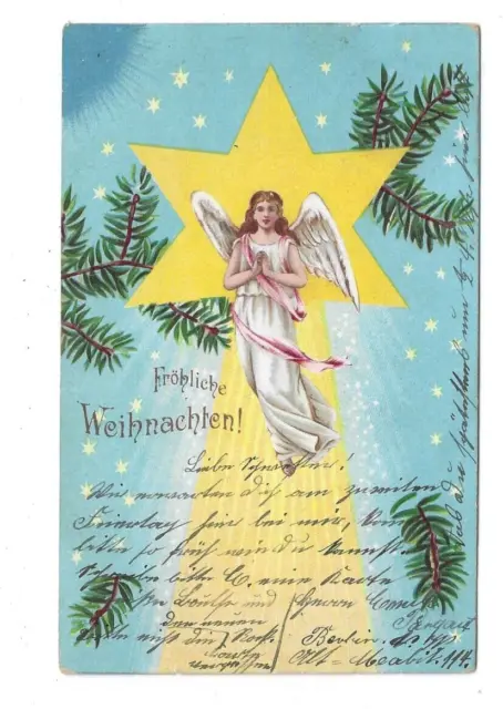 alte AK v. 1903, Weihnachten, Engel, Sternenhimmel, Tannen, Stern