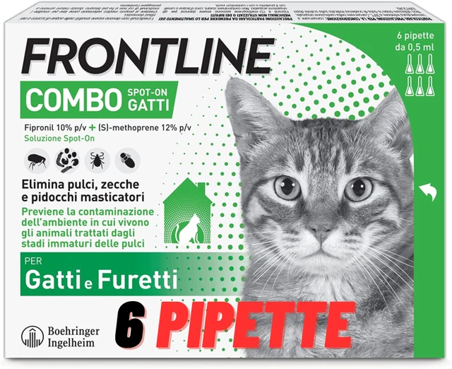 Frontline Combo, 6 Pìpette, Antiparassitario per Gatti, Gattini Di Lunga Durata