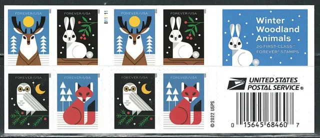 Mint US Winter Woodland Animals Booklet Pane of 20 Forever Stamp Scott#5825b MNH