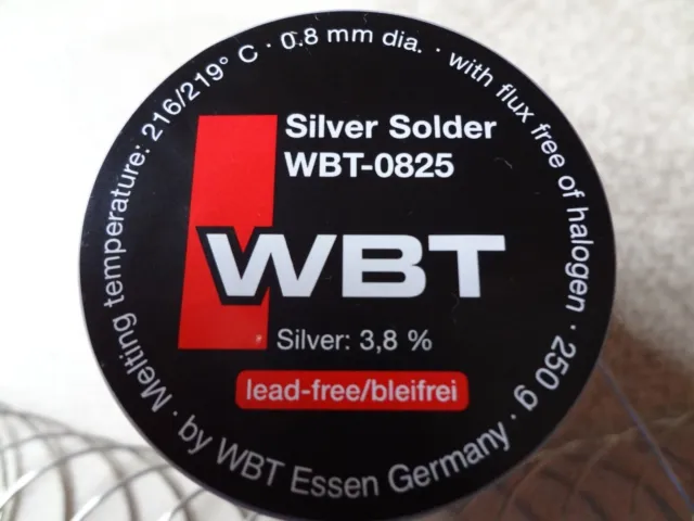 2 Meter WBT-0825 Silver Solder Silberlötzinn bleifrei. 3,8% Silber 0,8mm. 2