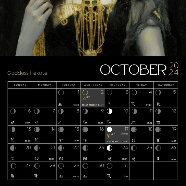 DARK GODDESS 2024 Calendar Moon Phases Greek Mythology Gifts Wall