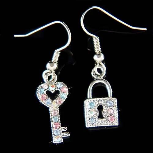KEY TO MY HEART~ padlocks made with Swarovski Crystal Lock Pastel Earrings Gift
