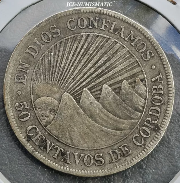 1912- 50 centavos De Cordoba Nicaragua coin H- Rare & Scarce- KM# 15- Nice Tone!