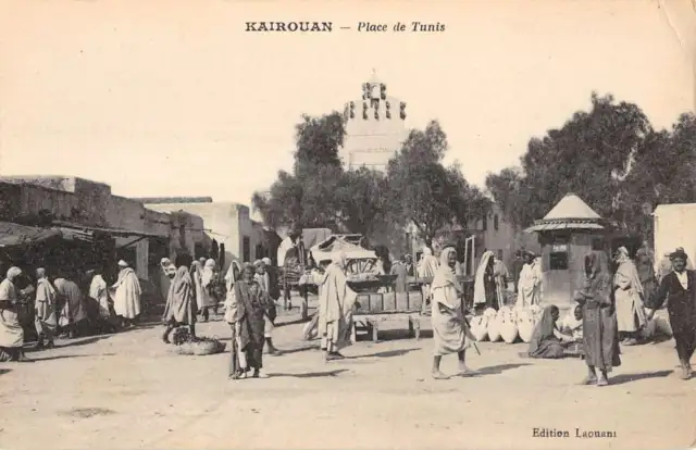 Kairouan Tunisia Africa Market Place Scene Natives Antique Postcard K17711