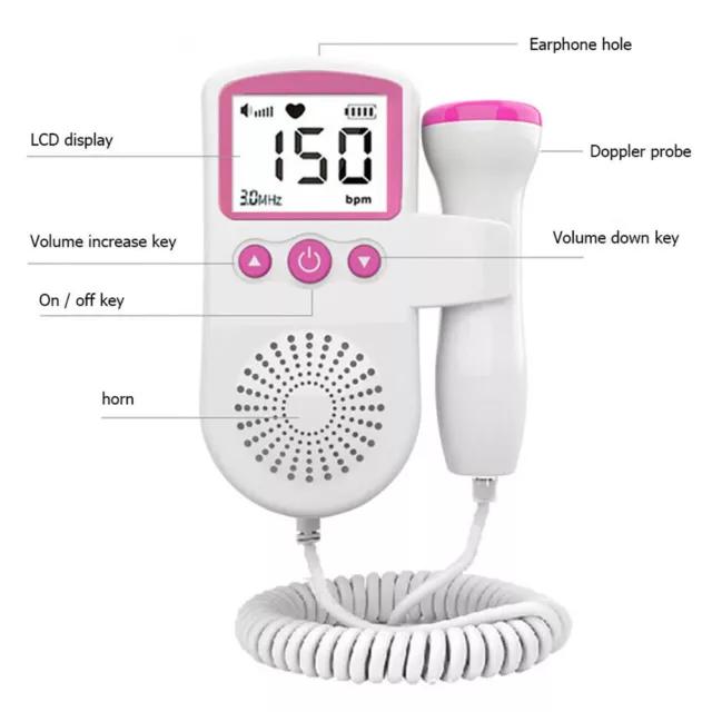 Doppler Pregnancy Monitor FHR Fetal Heart Beat Rate Fetu Baby Meter LCD Probe 2