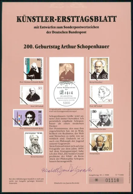 Brd Künstler-Etb 1988/7 Schopenhauer Künstler-Ersttagsblatt Ltd. Edition