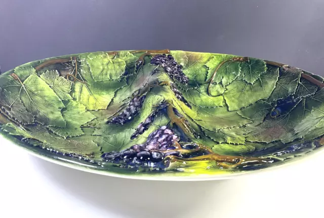 Italian Majolica Grape Vine Large Divided Bowl Hand Painted