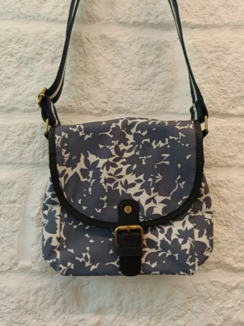 BODEN BAG BLUE White Oil Cloth Floral Cross Body Messenger