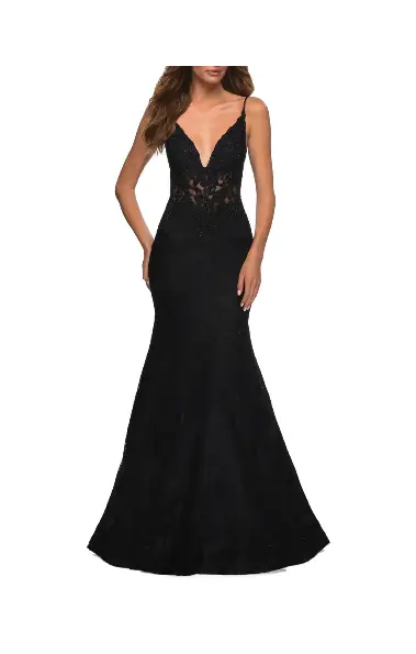La Femme Embellished Lace Sheer Bodice Mermaid Black Gown Dress 6