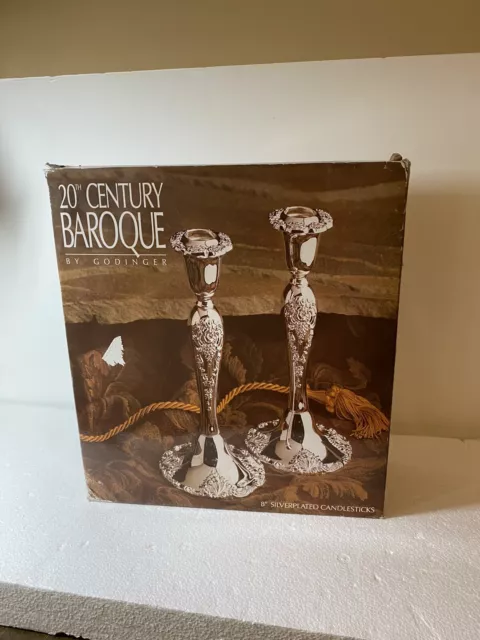 Godinger Pair of 8" Silverplated Candlesticks NEW in box Baroque