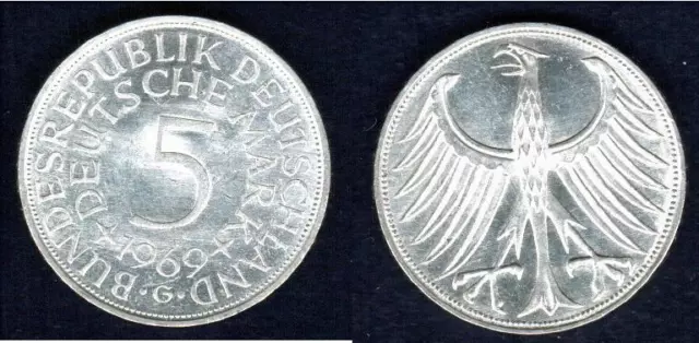 BRD 5 DM 1969 G Umlaufmünze ss SILBER