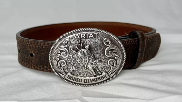 Ariat Western Boys Belt Youth Leather Classic Bull Rider Buckle Brown A1305802