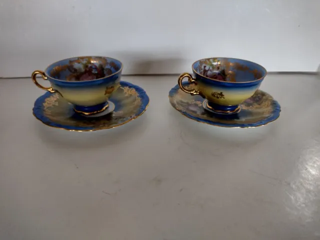 Antq (2)Teacups/Saucers, Gold, Scenic, 1910s, C.T., Hutschenreuther, Dresden