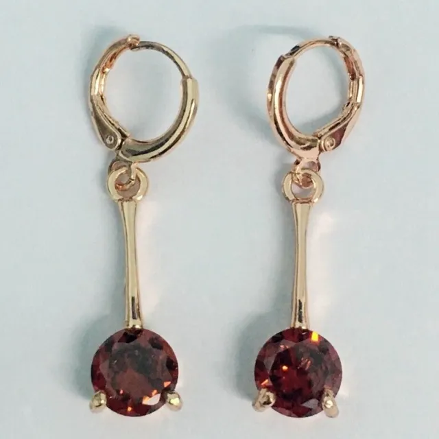 Cute New Rose Gold Plated Round Garnet Red CZ Stick Set Dangle Drop Earrings