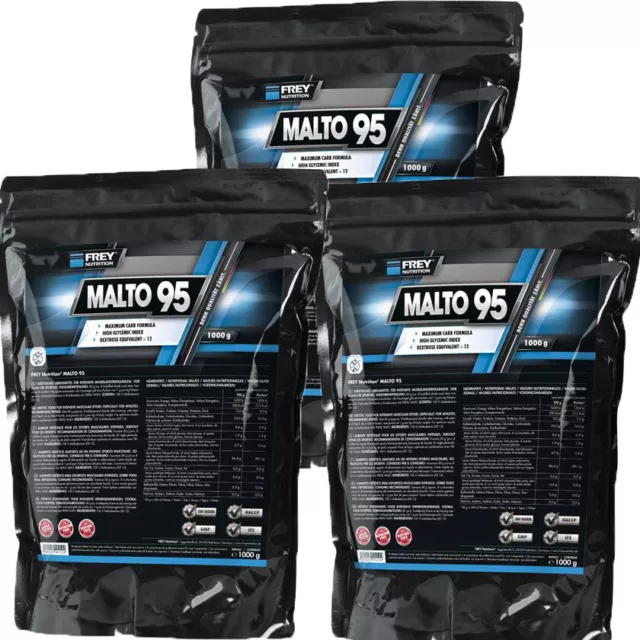 (9,97 EUR/kg) 3x Frey Nutrition Malto 95 - 1000g Zip-Beutel Gainer