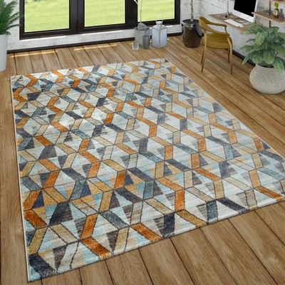 Colore:Blu Dimensione:60x100 cm Tappeto Salotto Pelo Corto Used Look Astratto Stile Vintage Moderno 