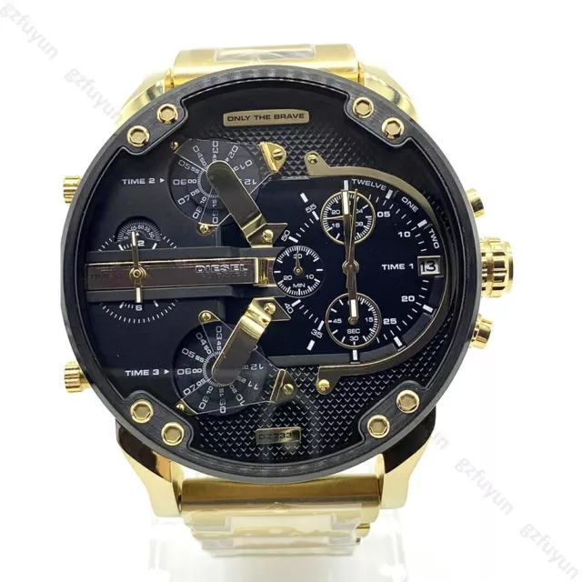 DIESEL DZ7333 The Daddies Gold Stainless Steel Bracelet Black Dial Men's Watch