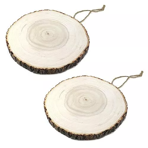 2PCS Wood Slices Craft Unfinished Wood Rounds Wooden Circles Wood Discs for C...