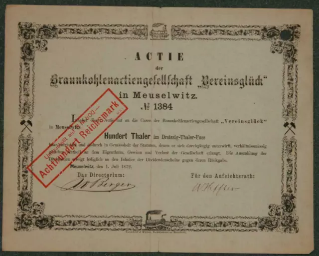 Braunkohlenactiengesellschaft "Vereinsglück" in Meuselwitz 1872