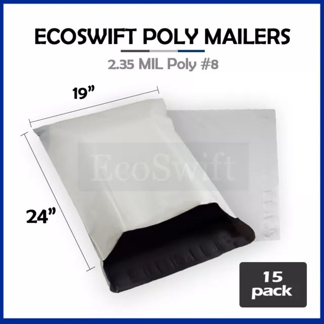 15 19x24 ECOSWIFT WHITE POLY MAILERS SHIPPING ENVELOPES BAGS