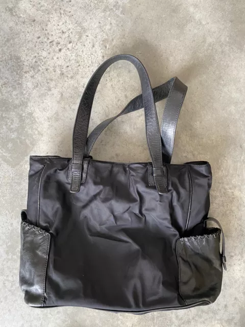 Sigrid Olsen Black Purse Bag 12” x 15” Leather Nylon