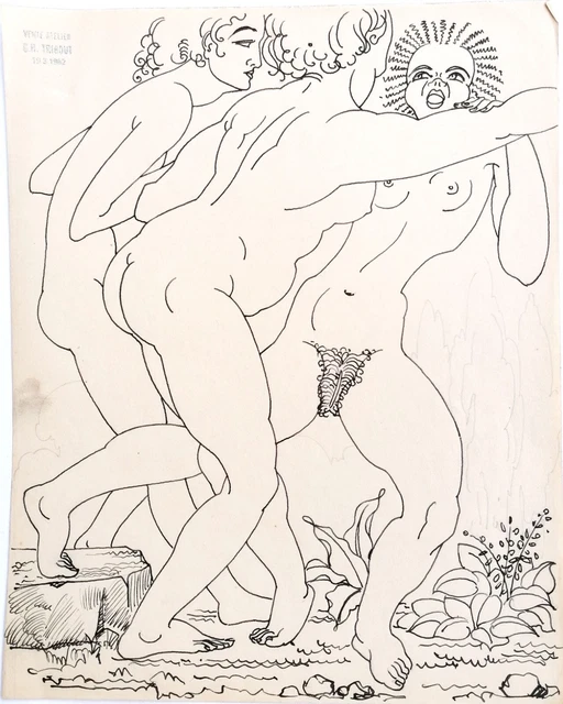 G.H.TRIBOUT   ""les 3 Graces ""  dessin original
